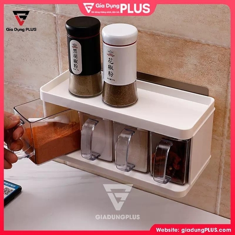 Bộ Kệ 4 Hộp Nhựa Đựng Gia Vị Dán Tường Đa Năng Cho Phòng Bếp