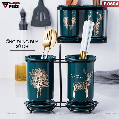 🔴OUTLET | Hộp đựng đũa sứ, thìa, muỗng sứ dán tường & đặt bàn - màu xanh ngọc lục bảo (xanh cổ vịt)
