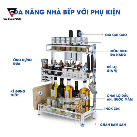 Kệ Đựng Gia Vị INOX 304 Đặt Bàn Cao Cấp (2 Tầng & 3 Tầng)