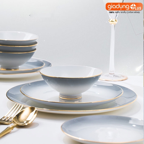 Bộ chén bát sứ Gradient Xám (Grey Gradient) cao cấp nhập khẩu - Set 10 người ăn gồm chén, bát, đĩa, tô, nồi sứ - Gia dụng Plus