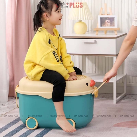 Thùng Nhựa PP 80 Lít Đựng Đồ Đa Năng - Nắp Đậy Có Thể Xếp Lego - Có Tay Kéo & Bánh Xe Lăn
