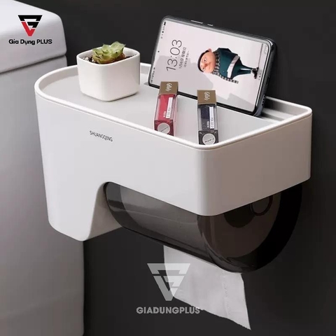 Hộp Đựng Giấy Vệ Sinh Dán Tường Cuộn Lớn | Cuộn Giấy Vuông & Tròn Nhựa ABS Với Ngăn Đựng Đồ Đa Năng