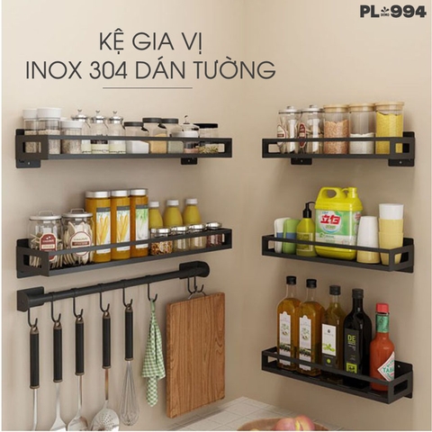 Kệ Đựng Chai Lọ, Hộp Gia Vị Treo Tường Inox 304 Cao Cấp Cho Phòng Bếp - Không Cần Khoan Tường - Gia dụng Plus
