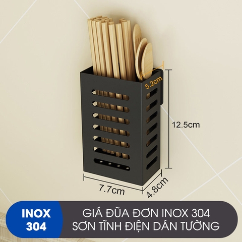 Ống đựng đũa thìa dán tường Gia Dụng Plus cao cấp inox 304, không cần khoan tường đục lỗ Lazydo (LZ-0204) - Gia dụng Plus