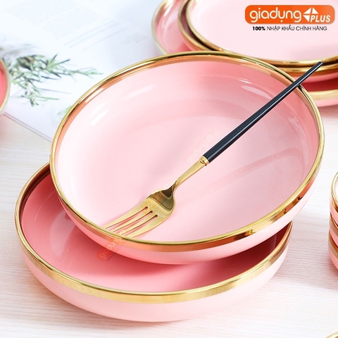 🔴OUTLET | Chén chấm, chén cơm, tô bát & đĩa sứ màu hồng phấn, hồng vân đá cao cấp phong cách Bắc Âu