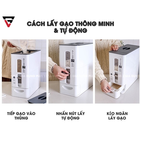 Thùng đựng gạo thông minh, lấy gạo tự động xuất Nhật (6KG & 12KG) chính hãng cao cấp LAZYDO - Gia dụng Plus