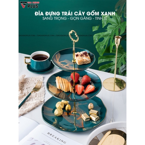 【Xả Kho】Đĩa đựng trái cây, pancake, bánh kẹo màu xanh ngọc cổ vịt sang trọng - phong cách Bắc Âu