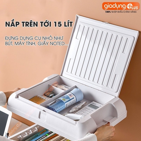 Thùng đựng sách vở, tài liệu, đồ dùng đa năng 45 lít / có ngăn phụ, nhựa PP chắc chắn Lazydo (LZ0514)