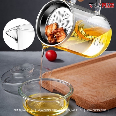 Ca Lọc Dầu Ăn Thuỷ Tinh Borosilicate, Bình Lọc Dầu Ăn Nắp Inox 304 Cao Cấp Dung Tích Lớn (800ML, 1000ML, 1300ML) PHALEDO