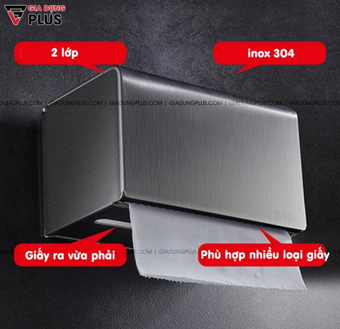 Hộp Đựng Giấy Vệ Sinh Dán Tường | Chất Liệu Inox 304 | Chống Gỉ, Chống Thấm | Sang Trọng Trong Nhà Tắm & Nhà Vệ Sinh - Gia dụng Plus