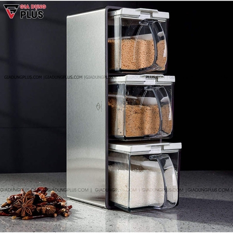 Bộ hộp đựng gia vị kèm kệ inox 304 cao cấp, dung tích lớn JIANXIA