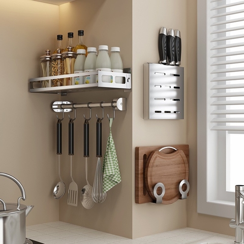 🔴OUTLET | Kệ giá dán tường bếp INOX 304 cao cấp đựng hủ lọ gia vị, chai lọ, chén, đĩa, dao, vung nồi