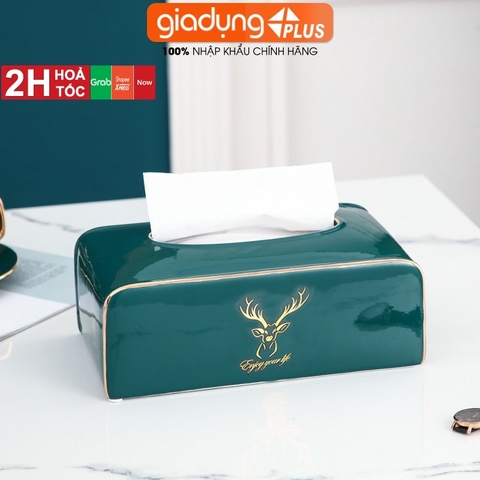 【Xả Kho】Hộp Đựng Giấy Ăn Đặt Bàn Gốm Sứ Xanh Ngọc Lục Bảo Cao Cấp | Phong Cách Bắc Âu Với Bộ Hươu Quý Tộc