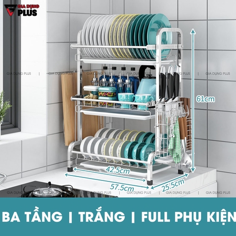 Kệ Đựng Chén Đĩa Ráo Nước Đặt Bàn Đa Năng | Có Khay Hứng Nước Sạch Sẽ Giúp Bếp Gọn Gàng Hơn | Nanjie - Gia dụng Plus
