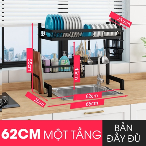 Kệ Đựng Chén Đĩa Ráo Nước Trên Bồn Rửa Chén Đa Năng Bằng Thép Carbon / Sơn Tĩnh Điện Cao Cấp - NANJIE - Gia dụng Plus
