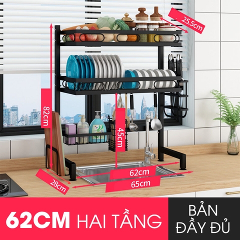 Kệ Đựng Chén Đĩa Ráo Nước Trên Bồn Rửa Chén Đa Năng Bằng Thép Carbon / Sơn Tĩnh Điện Cao Cấp - NANJIE - Gia dụng Plus