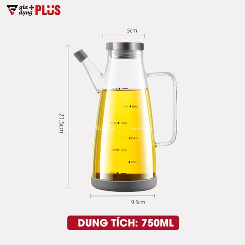 Bình Đựng Dầu Ăn Thuỷ Tinh Borosilicate Loại Lớn Có Vòi & Tay Cầm (550ML & 750ML) Cao Cấp | KUAKE - Gia dụng Plus