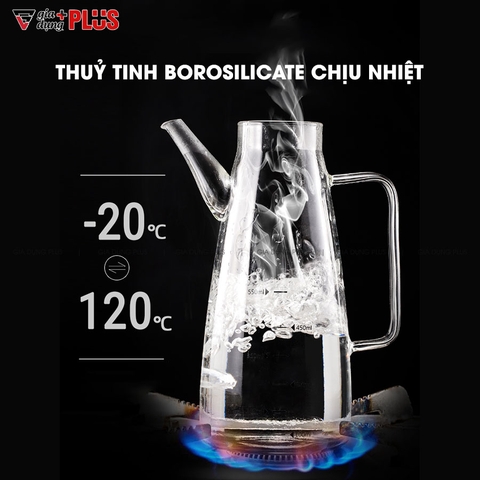 Bình Đựng Dầu Ăn Thuỷ Tinh Borosilicate Loại Lớn Có Vòi & Tay Cầm (550ML & 750ML) Cao Cấp | KUAKE - Gia dụng Plus