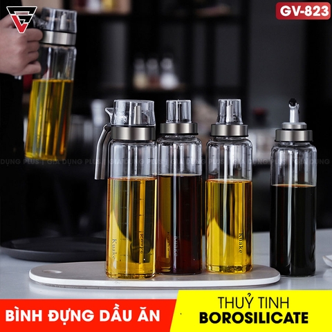 Chai Thuỷ Tinh Đựng Dầu Ăn, Nước Mắm Chống Rò Rỉ Thuỷ Tinh Borosilicate, Có Nắp Đậy Kín | KUAKE - Gia dụng Plus