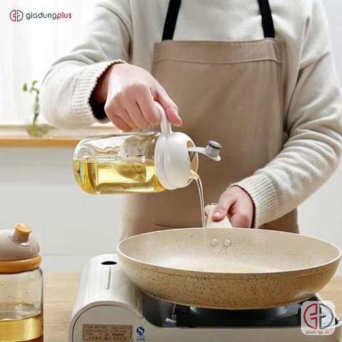 Bình Đựng Dầu Ăn, Nước Mắm Thủy Tinh Đầu Nấm Có Nắp Kín | Tự Động Mở Nắp Thông Minh 500ML | JIANXIA (JX-0303) - gia dụng plus