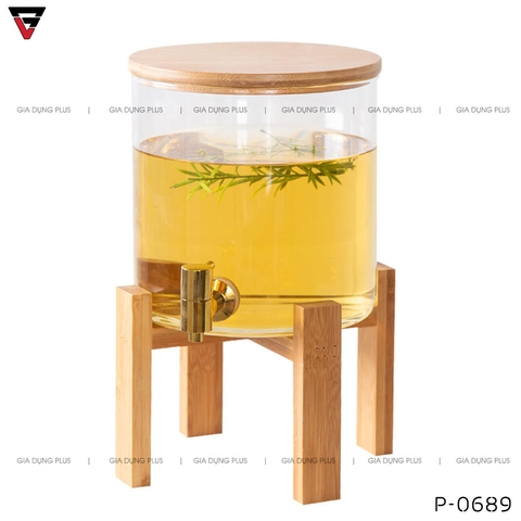 Bình Thuỷ Tinh Chịu Nhiệt Borosilicate Đựng Nước Giải Khát, Nước Rượu Đa Năng Nắp & Kệ Gỗ - Có Vòi Rót & Đồng Hồ Đo Áp Suất Thông Minh - Gia dụng Plus