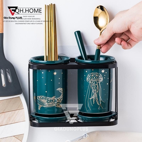 Ống Đũa Sứ Xanh Ngọc Lục Bảo (Đặt Bàn & Treo Tường) | QIANHUIJU - Gia dụng Plus