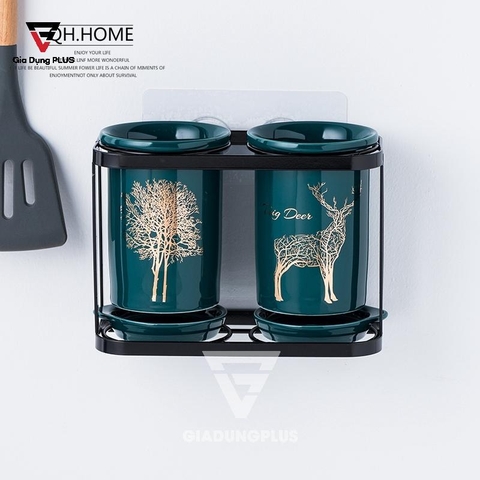 Ống Đũa Sứ Xanh Ngọc Lục Bảo (Đặt Bàn & Treo Tường) | QIANHUIJU - Gia dụng Plus