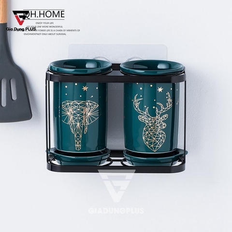 Ống Đũa Sứ Xanh Ngọc Lục Bảo (Đặt Bàn & Treo Tường) | QIANHUIJU - Gia dụng Plus