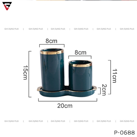 Bộ Đôi Ống Đựng Đũa Bằng Gốm Sứ Đa Năng, Có Khay Hứng Nước Sang Trọng PL-0688 - Gia dụng Plus