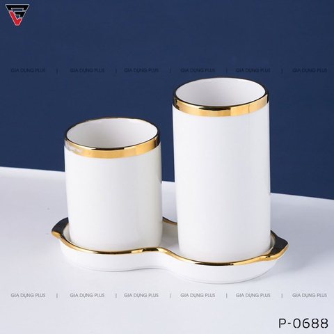 Bộ Đôi Ống Đựng Đũa Bằng Gốm Sứ Đa Năng, Có Khay Hứng Nước Sang Trọng PL-0688 - Gia dụng Plus