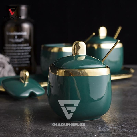 Bộ Ba Hũ Gia Vị Sứ Đặt Bàn Cao Cấp - Màu Xanh Ngọc Phỉ Thuý - Gốm Sứ Thủ Công | Baike - Gia dụng Plus
