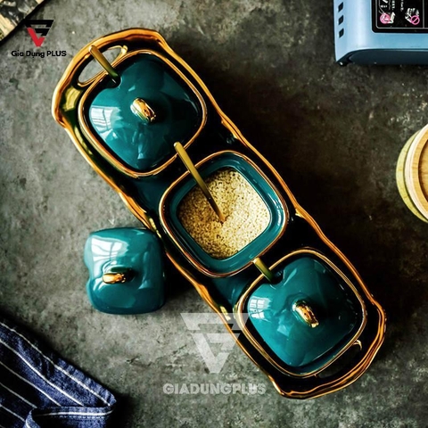 Bộ Ba Hũ Gia Vị Sứ Đặt Bàn Cao Cấp - Màu Xanh Ngọc Phỉ Thuý - Gốm Sứ Thủ Công | Baike - Gia dụng Plus