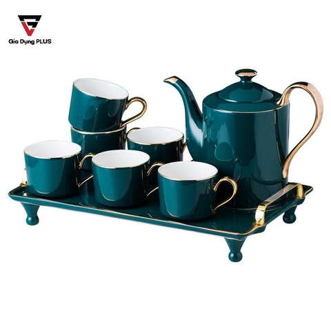Bộ Ấm Trà Cao Cấp & Cực Đẹp Bằng Sứ - Màu Xanh Ngọc Lục Bảo Sang Trọng - Phong Cách Quý Tộc Bắc Âu | QuianHuiju - Gia dụng Plus