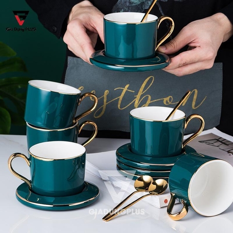Bộ Ấm Trà Cao Cấp & Cực Đẹp Bằng Sứ - Màu Xanh Ngọc Lục Bảo Sang Trọng - Phong Cách Quý Tộc Bắc Âu | QuianHuiju - Gia dụng Plus