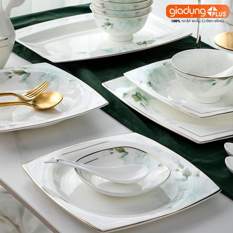 Bộ chén bát sứ GIÓ XUÂN (Ten Miles Spring) cao cấp nhập khẩu - Set 10 người ăn gồm chén, bát, đĩa, tô, nồi, muỗng, đũa.. - Gia dụng Plus