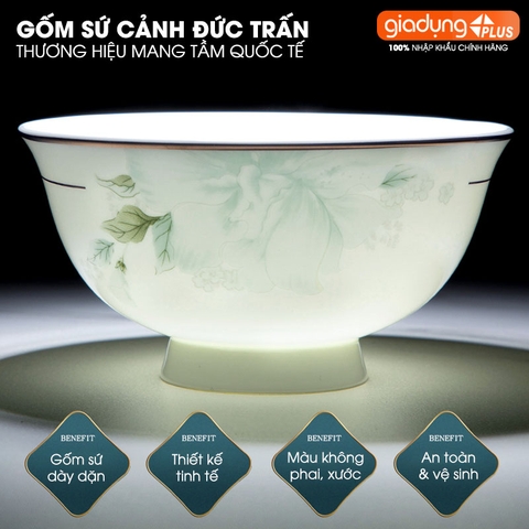 Bộ chén bát sứ GIÓ XUÂN (Ten Miles Spring) cao cấp nhập khẩu - Set 10 người ăn gồm chén, bát, đĩa, tô, nồi, muỗng, đũa.. - Gia dụng Plus