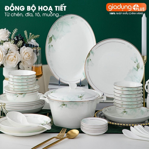 Bộ chén bát sứ GIÓ XUÂN (Ten Miles Spring) cao cấp nhập khẩu - Set 10 người ăn gồm chén, bát, đĩa, tô, nồi, muỗng, đũa.. - Gia dụng Plus