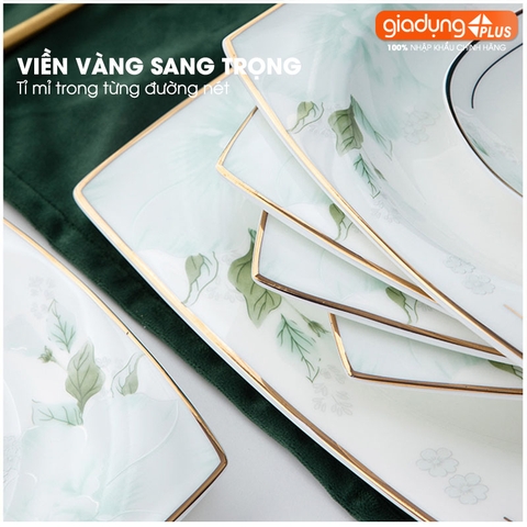 Bộ chén bát sứ GIÓ XUÂN (Ten Miles Spring) cao cấp nhập khẩu - Set 10 người ăn gồm chén, bát, đĩa, tô, nồi, muỗng, đũa.. - Gia dụng Plus