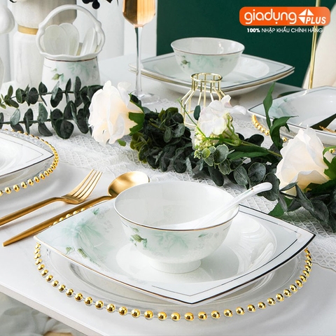 Bộ chén bát sứ GIÓ XUÂN (Ten Miles Spring) cao cấp nhập khẩu - Set 10 người ăn gồm chén, bát, đĩa, tô, nồi, muỗng, đũa.. - Gia dụng Plus