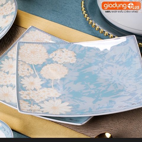 Bộ chén bát sứ TAM HOA (Three Flowers) cao cấp nhập khẩu - Set 10 người ăn gồm chén, bát, đĩa, tô, nồi, muỗng, đũa.. - Gia dụng Plus