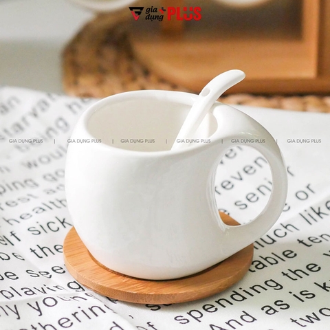 Bộ Chum Đựng Nước Sứ Có Vòi 3 Lít Kèm Kệ Gỗ & 6 Cốc Sứ Màu Trắng Cao Cấp - Gia dụng Plus