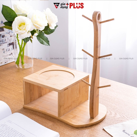 Bộ Chum Đựng Nước Sứ Có Vòi 3 Lít Kèm Kệ Gỗ & 6 Cốc Sứ Màu Trắng Cao Cấp - Gia dụng Plus