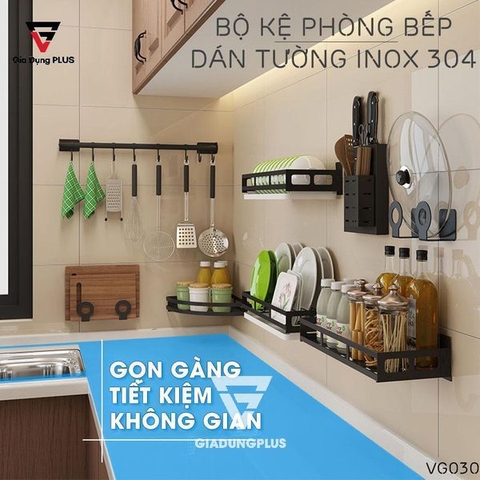 Kệ Đựng Đĩa Dán Tường (INOX 304 + Sơn Tĩnh Điện) Cao Cấp Cho Phòng Bếp LAZYDO (TG-0202) - Gia dụng Plus