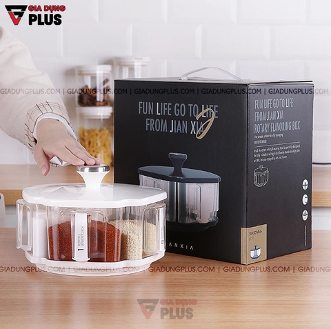 Bộ Hộp Đựng Gia Vị Xoay 360 Độ Thông Minh Nhiều Tầng Nhựa ABS Cao Cấp | JIANXIA - Gia dụng Plus