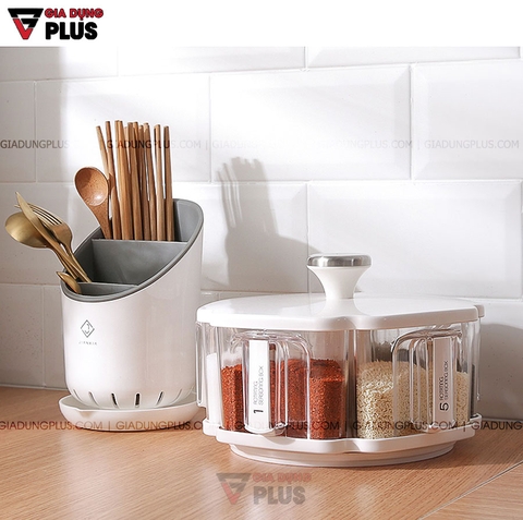 Bộ Hộp Đựng Gia Vị Xoay 360 Độ Thông Minh Nhiều Tầng Nhựa ABS Cao Cấp | JIANXIA - Gia dụng Plus