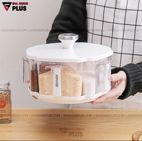 Bộ Hộp Đựng Gia Vị Xoay 360 Độ Thông Minh Nhiều Tầng Nhựa ABS Cao Cấp | JIANXIA - Gia dụng Plus