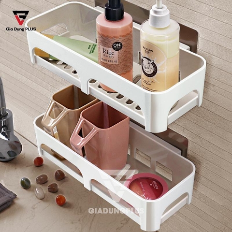 Kệ Nhựa Chữ Nhật Dán Tường Đựng Đồ Đa Năng | Màu Trắng Tinh Khôi | Kèm Móc Treo | ShuangQuing - Gia dụng Plus