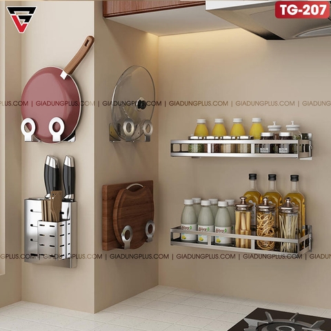 Bộ Các Loại Kệ Giá Cho Phòng Bếp INOX 304, Màu Nguyên Bản Dán Tường | Tối Ưu Không Gian | TIGGANG - Gia dụng Plus