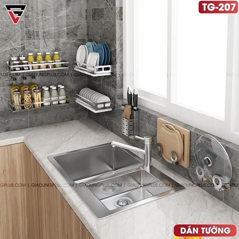 Bộ Các Loại Kệ Giá Cho Phòng Bếp INOX 304, Màu Nguyên Bản Dán Tường | Tối Ưu Không Gian | TIGGANG - gia dụng plus