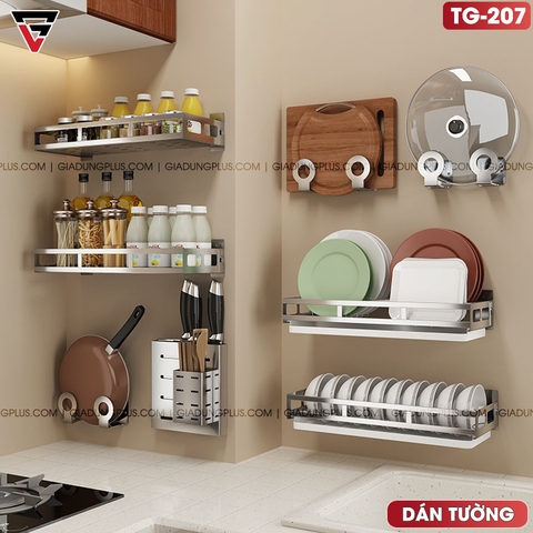 Bộ Các Loại Kệ Giá Cho Phòng Bếp INOX 304, Màu Nguyên Bản Dán Tường | Tối Ưu Không Gian | TIGGANG - Gia dụng Plus